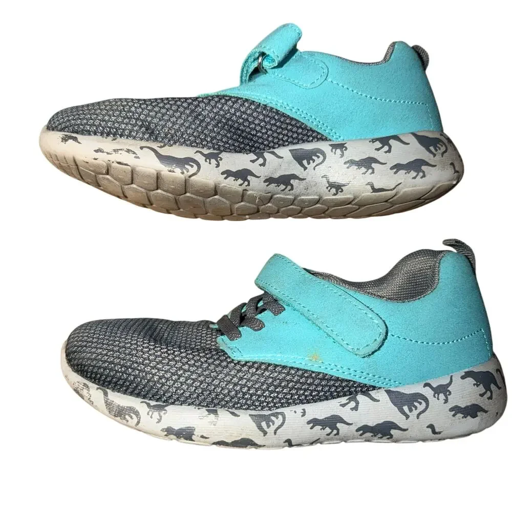Fabkids Boys Sneakers Athletic Tennis Shoes Dinosaur Theme Green Gray Size 13